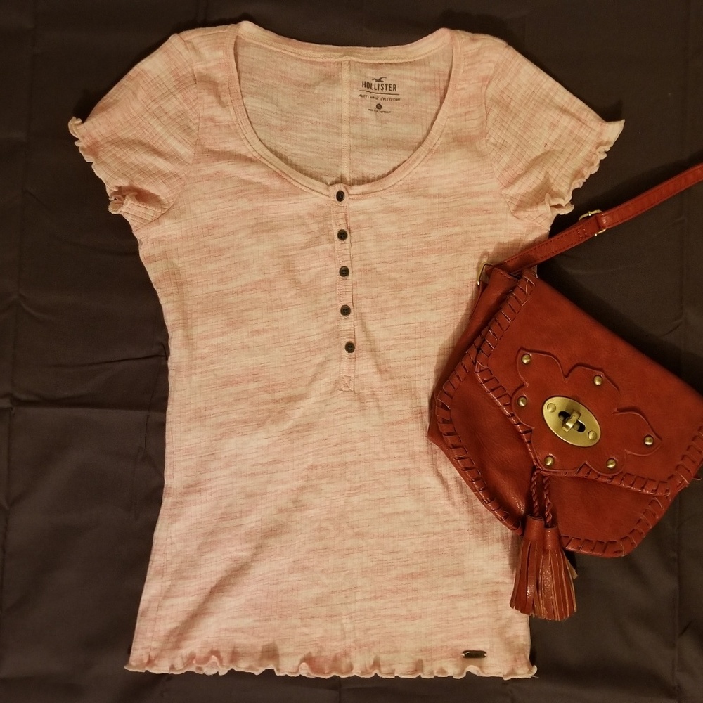 Hollister Must Have Button Down Pink Ruffle Top